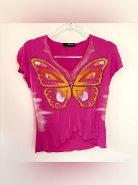 Vintage Y2K Morgan de Toi pink butterfly baby tee shirt